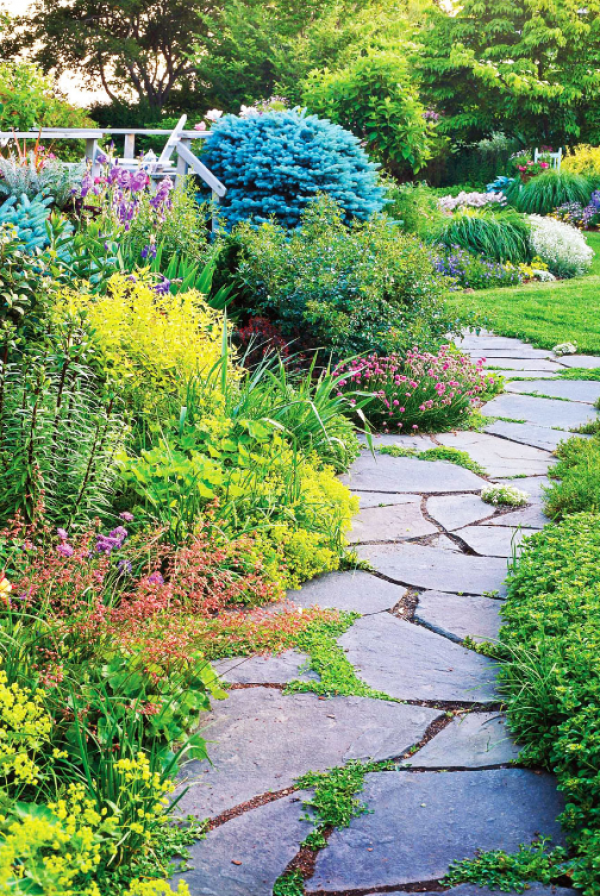 Taman dengan jalan setapak yang menghubungkan berbagai area